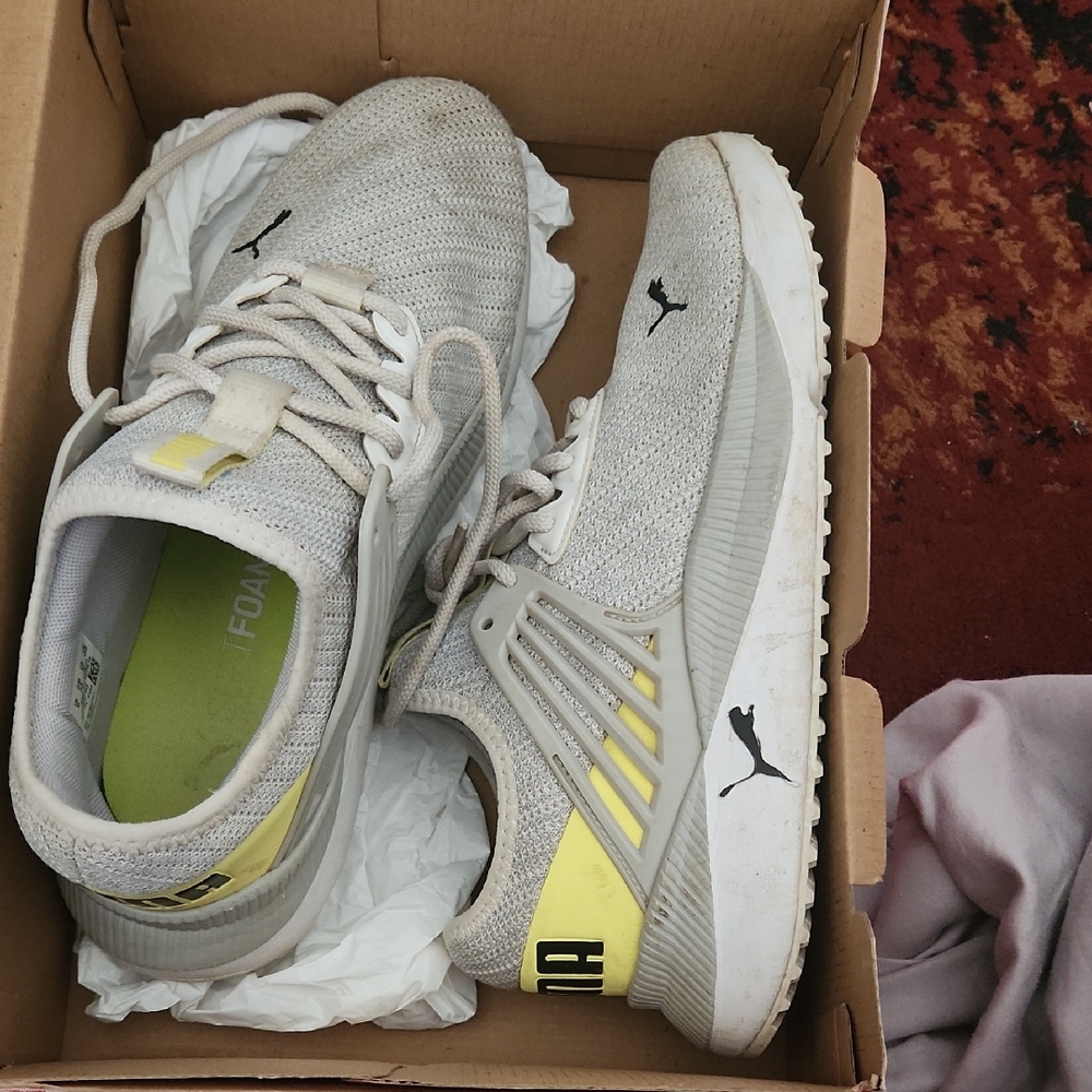 Puma Light Gray and Yellow Athletic Shoes